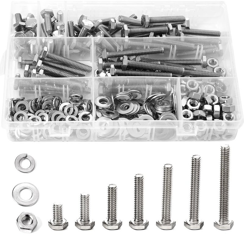 Sprite Science 280PCs 1/4-20 Hex Bolts Screws Hex Nuts Flat Washers Lock Washer Kit, Stainless Steel 304, Fully Threaded Hex Bolt 1/4-20 x 1/2" 3/4" 1" 1-1/4" 1-1/2" 1-3/4" 2" Length - Image 1